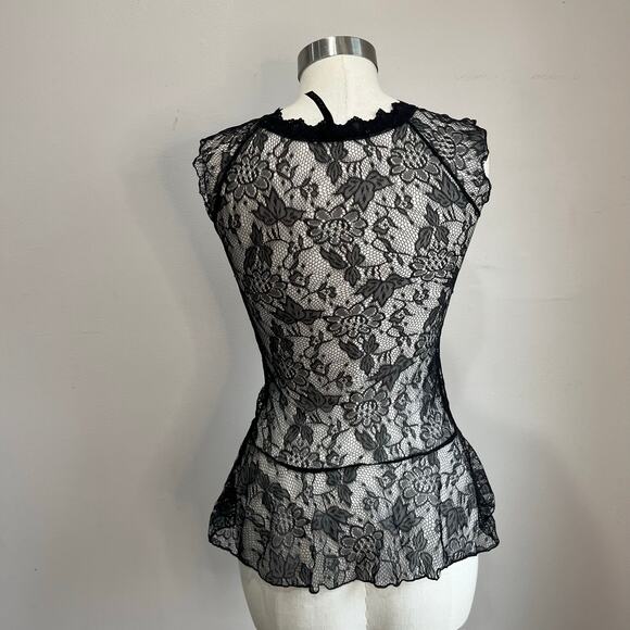 Jewels Y2K Black Lace Peplum Top S Sheer Goth Whimsigoth Fairy Grunge Retro - Picture 3 of 6